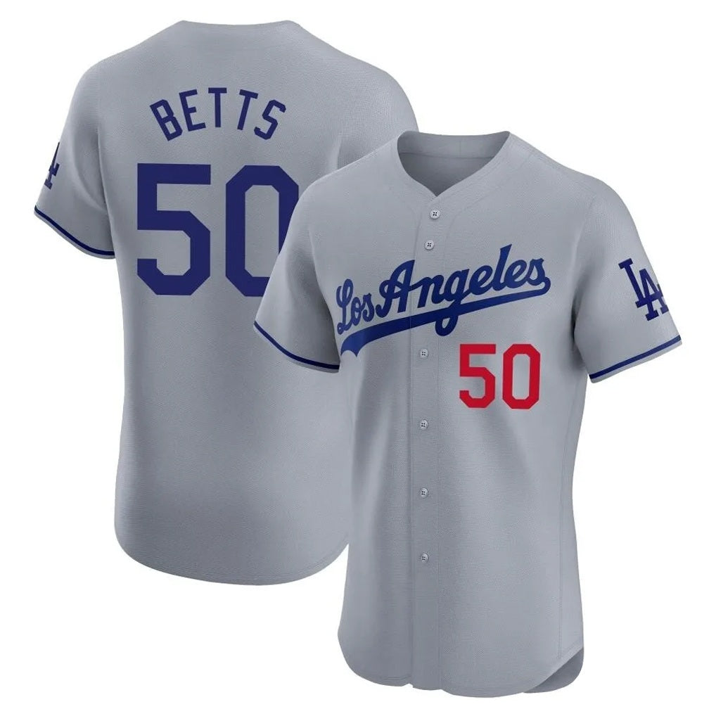 Los Angeles Dodgers #50 Mookie Betts Player Gray CONTON Limited Elite Home Stitched Jerseys