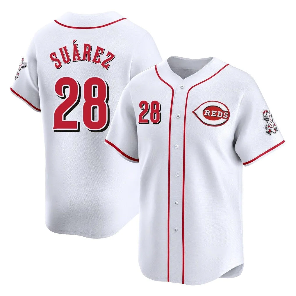 Cincinnati Reds #28 Eugenio Su¨¢rez Player White CONTON Home Limited Stitched Jerseys