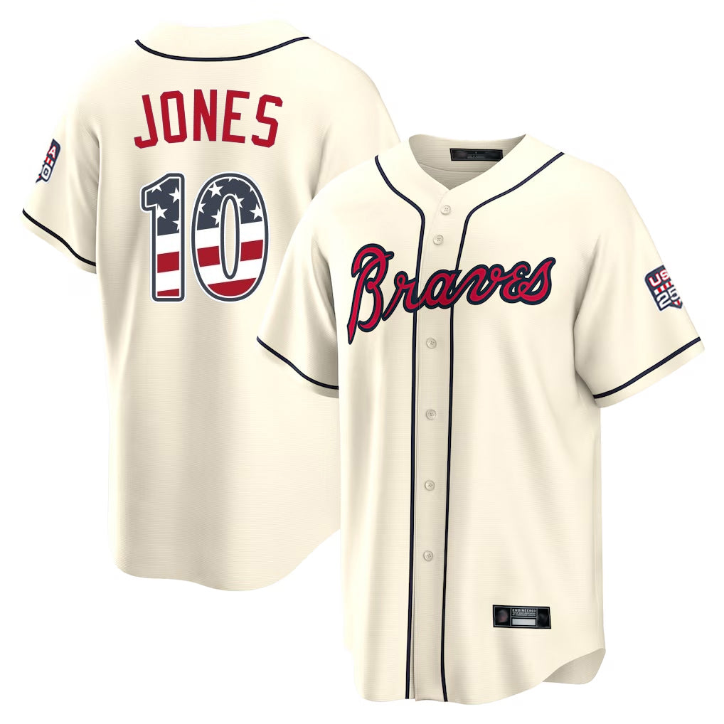 Atlanta Braves #10 Chipper Jones Player Cream CONTON USA 250 Fourth Of July Limited Home Game Stitched Jerseys