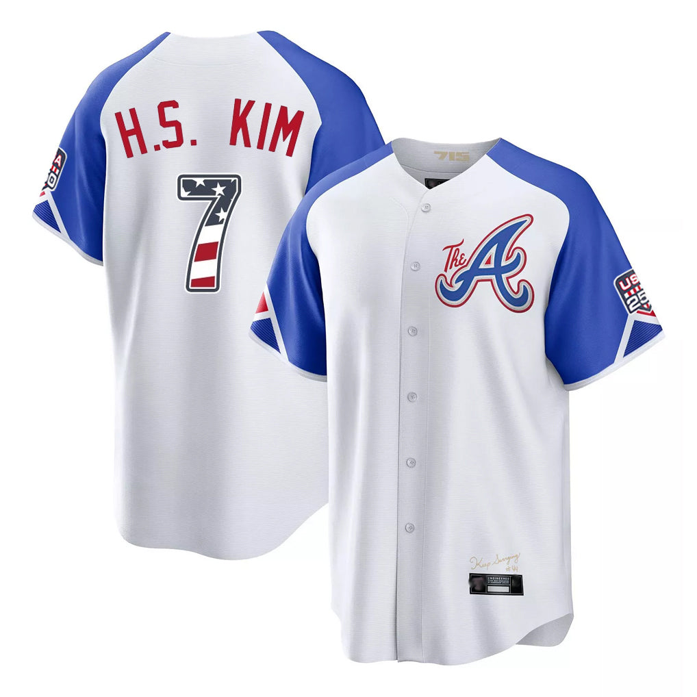 Atlanta Braves #7 Ha-Seong Kim Player White CONTON USA 250 Fourth Of July City Connect Home Game Stitched Jerseys