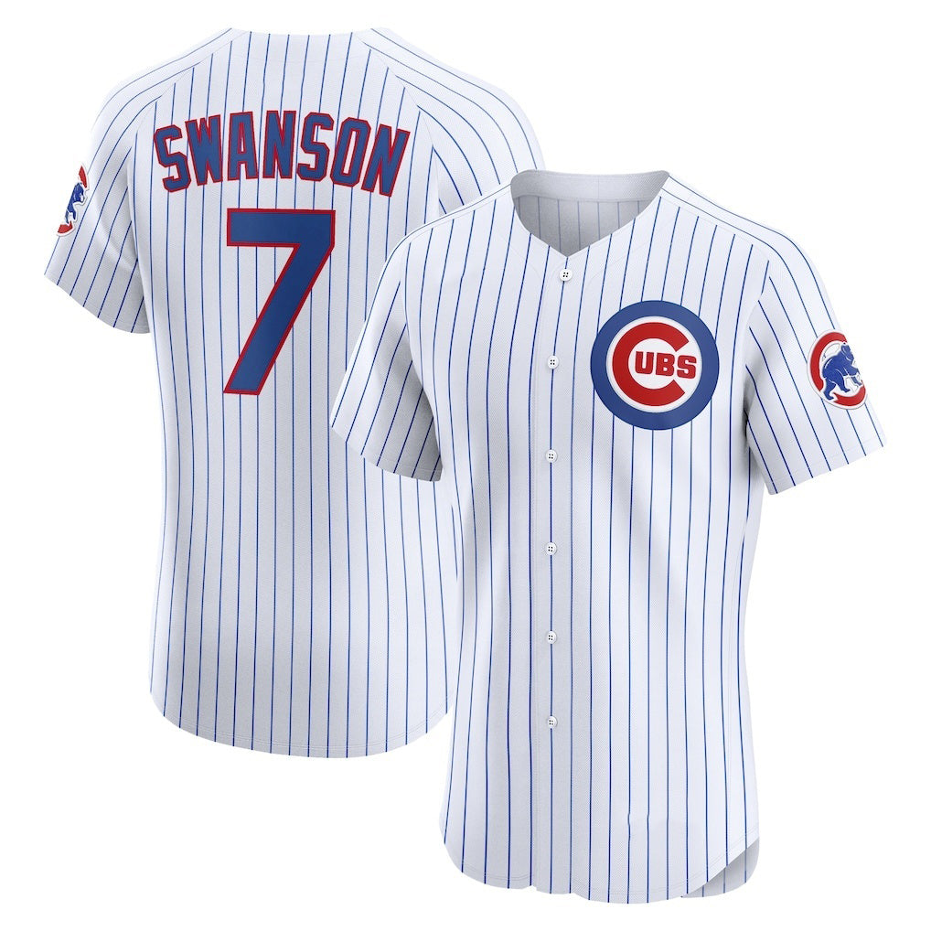 Chicago Cubs #7 Dansby Swanson White CONTON Home Elite Jersey