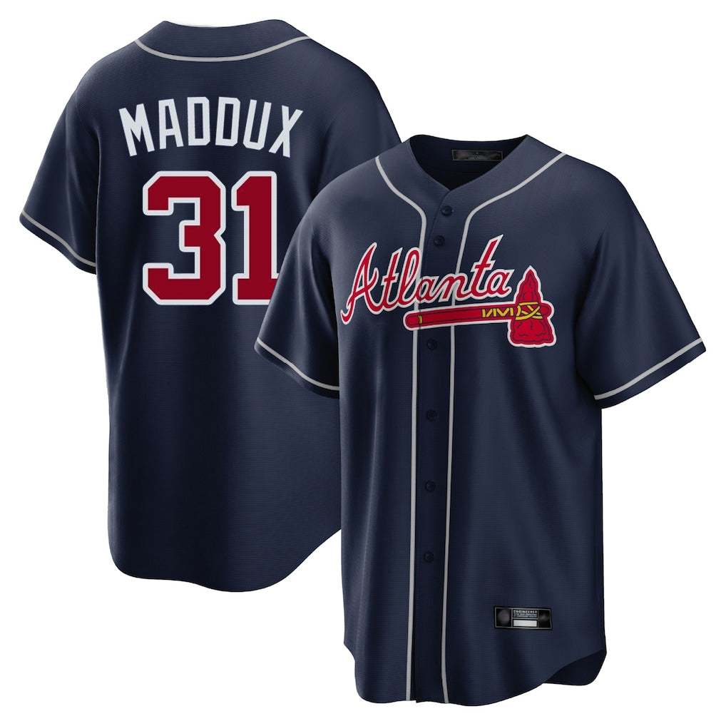 Atlanta Braves #31 Greg Maddux Player Navy CONTON Home Game Stitched Jerseys