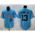 Atlanta Braves #13 Ronald Acuna Jr. Blue CONTON 2024 Atliens & Peach With Outkast Patch Vapor Limited Stitched Jersey