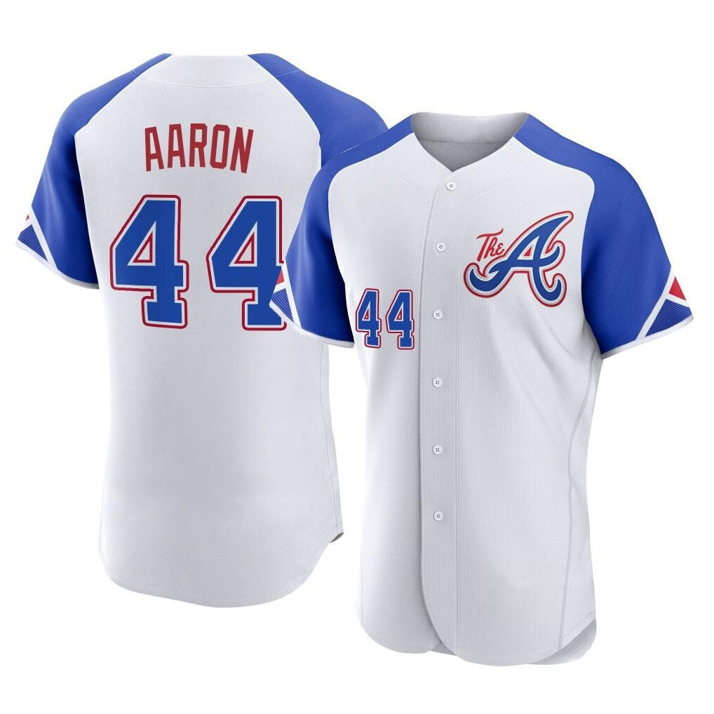 Atlanta Braves #44 Hank Aaron Player White CONTON City Connect Limited Elite Home Game Stitched Jerseys