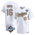 Los Angeles Dodgers #16 Will Smith Player White Gold CONTON World Series Collection Limited Home Stitched Jerseys