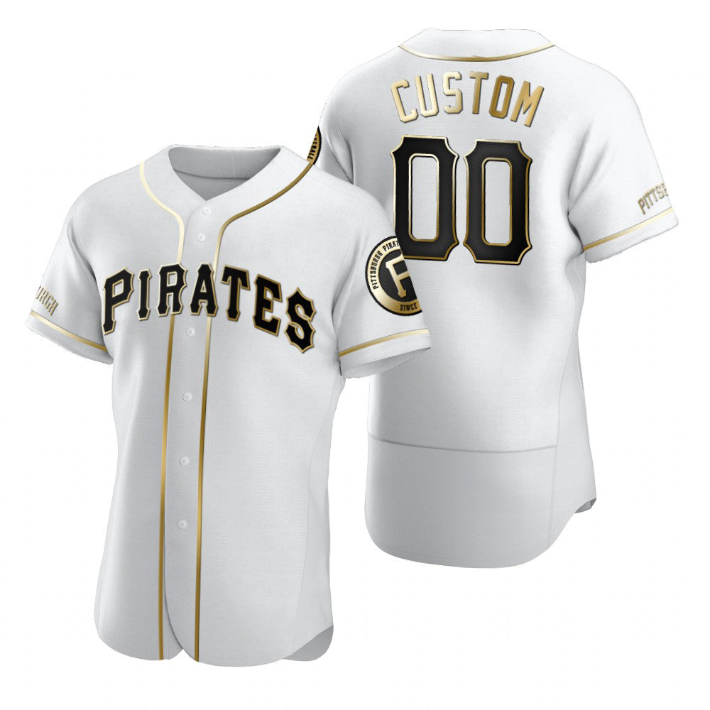 Custom Pittsburgh Pirates White CONTON Stitched Flex Base Golden Edition Jersey