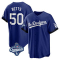 Los Angeles Dodgers #50 Mookie Betts Player Royal CONTON World Series Meet City Connect Home Game Stitched Jerseys