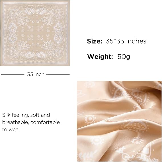 4PCS Head Scarf for Women 35” Silk Feel Hair Scarf | Satin Neck Scarfs, Square Bandana Hair Wraps, Head Scarves for Sleeping, Travel, Hair Protection, Daily Wear
