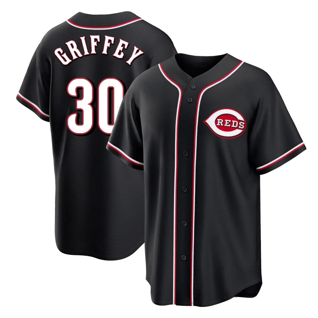 Cincinnati Reds #30 Ken Griffey Player Black CONTON Fashion Out Home Game Stitched Jerseys