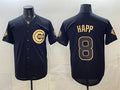 Chicago Cubs #8 lan Happ Black Gold CONTON 150th Anniversary Patch Stitched Jersey