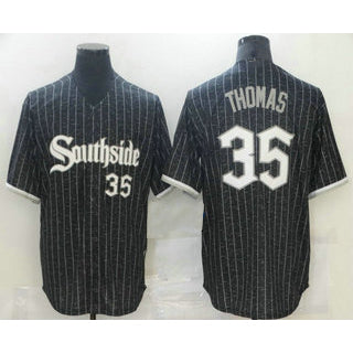 Chicago White Sox #35 Frank Thomas Black CONTON With Small Number 2021 City Connect Stitched Cool Base Jersey