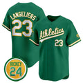 Oakland Athletics #23 Shea Langeliers Green CONTON 2024 Limited With Rickey Henderson Patch Stitched Jersey