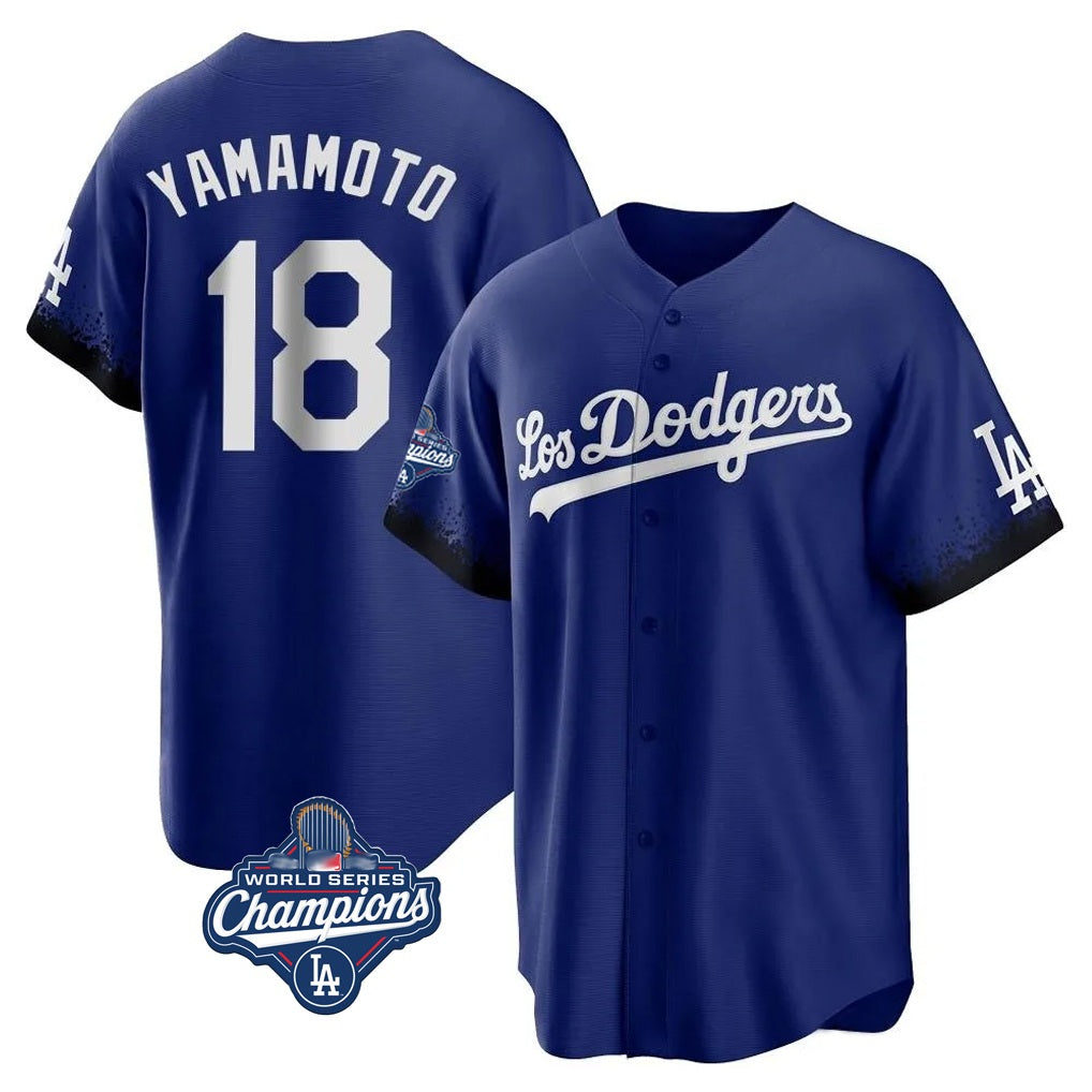 Los Angeles Dodgers #18 Yoshinobu Yamamoto Player Royal CONTON World Series Meet City Connect Home Game Stitched Jerseys