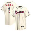 Atlanta Braves #1 Ozzie Albies Player Cream CONTON USA 250 Fourth Of July Limited Home Game Stitched Jerseys