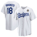 Los Angeles Dodgers #18 Yoshinobu Yamamoto White CONTON 2024 World Series Cool Base Stitched Jersey