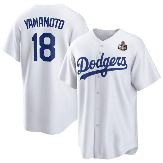 Los Angeles Dodgers #18 Yoshinobu Yamamoto White CONTON 2024 World Series Cool Base Stitched Jersey