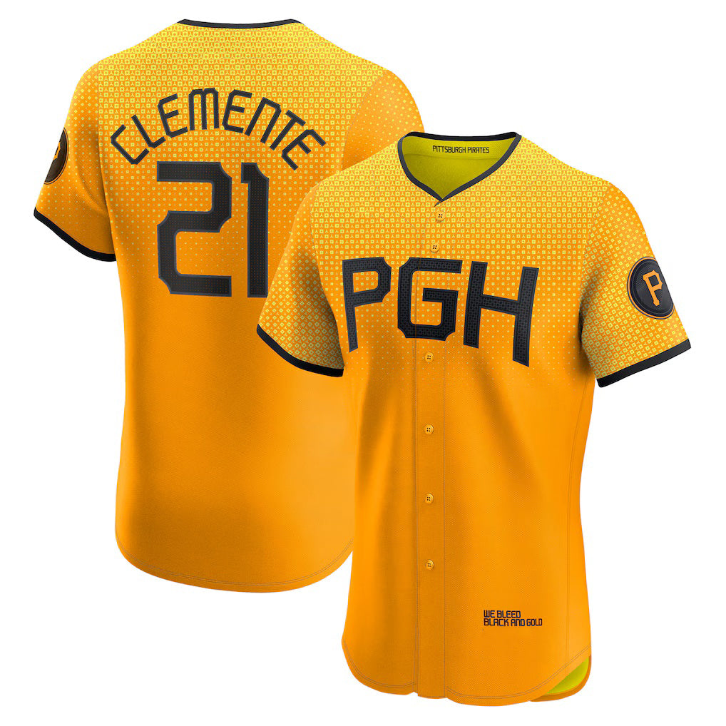 Pittsburgh Pirates #21 Roberto Clemente Gold CONTON City Connect Elite Player Jersey