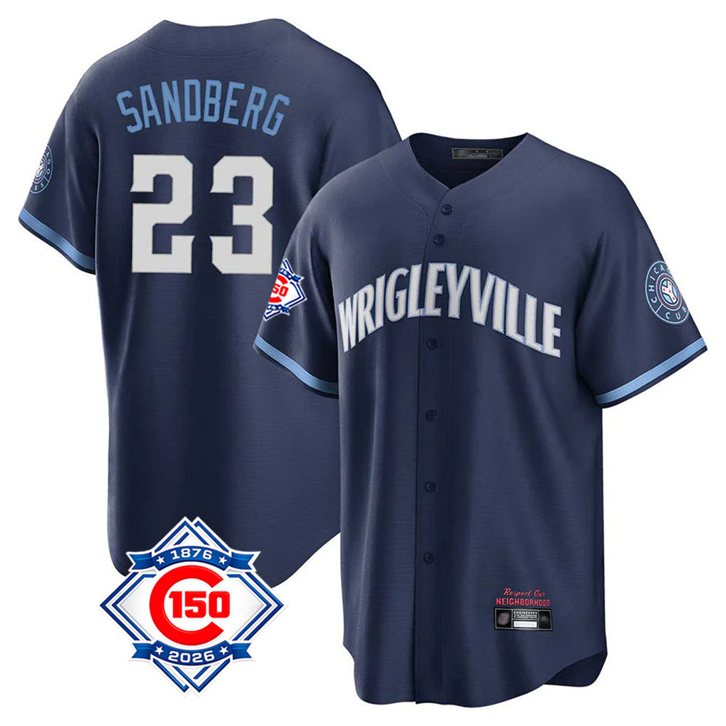Chicago Cubs #23 Ryne Sandberg Player Navy CONTON 150th Anniversary City Connect Home Game Stitched Jerseys