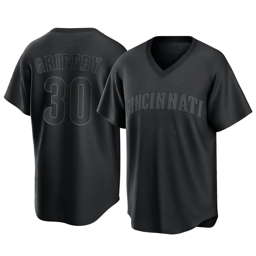 Cincinnati Reds #30 Ken Griffey Player Black CONTON T-shirt Game Home Stitched Jerseys