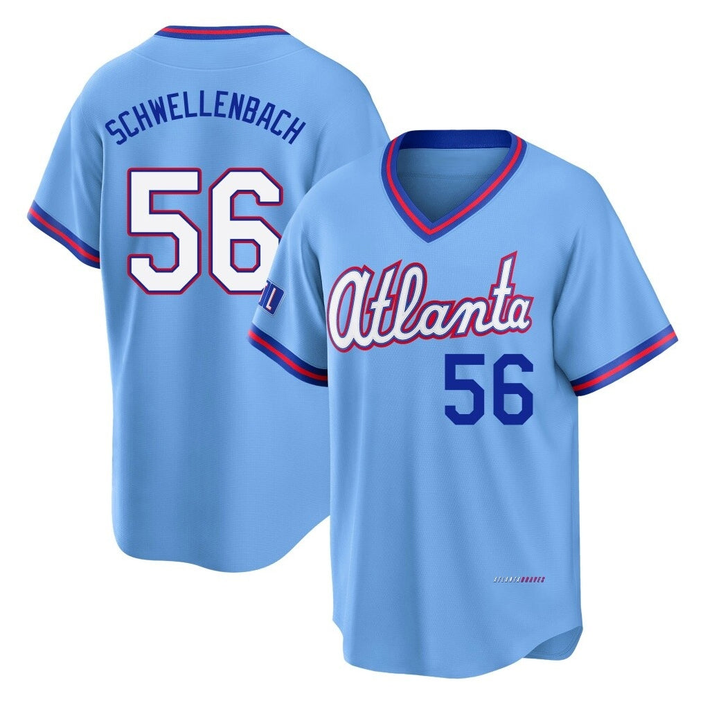 Atlanta Braves #56 Spencer Schwellenbach Player Powder Blue CONTON 2026 City Connect T-shirt Home Game Stitched Jerseys