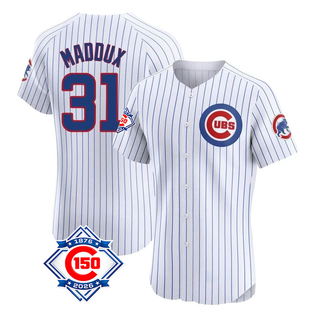Chicago Cubs #31 Greg Maddux Player White CONTON 150th Anniversary Limited Elite Home Game Stitched Jerseys