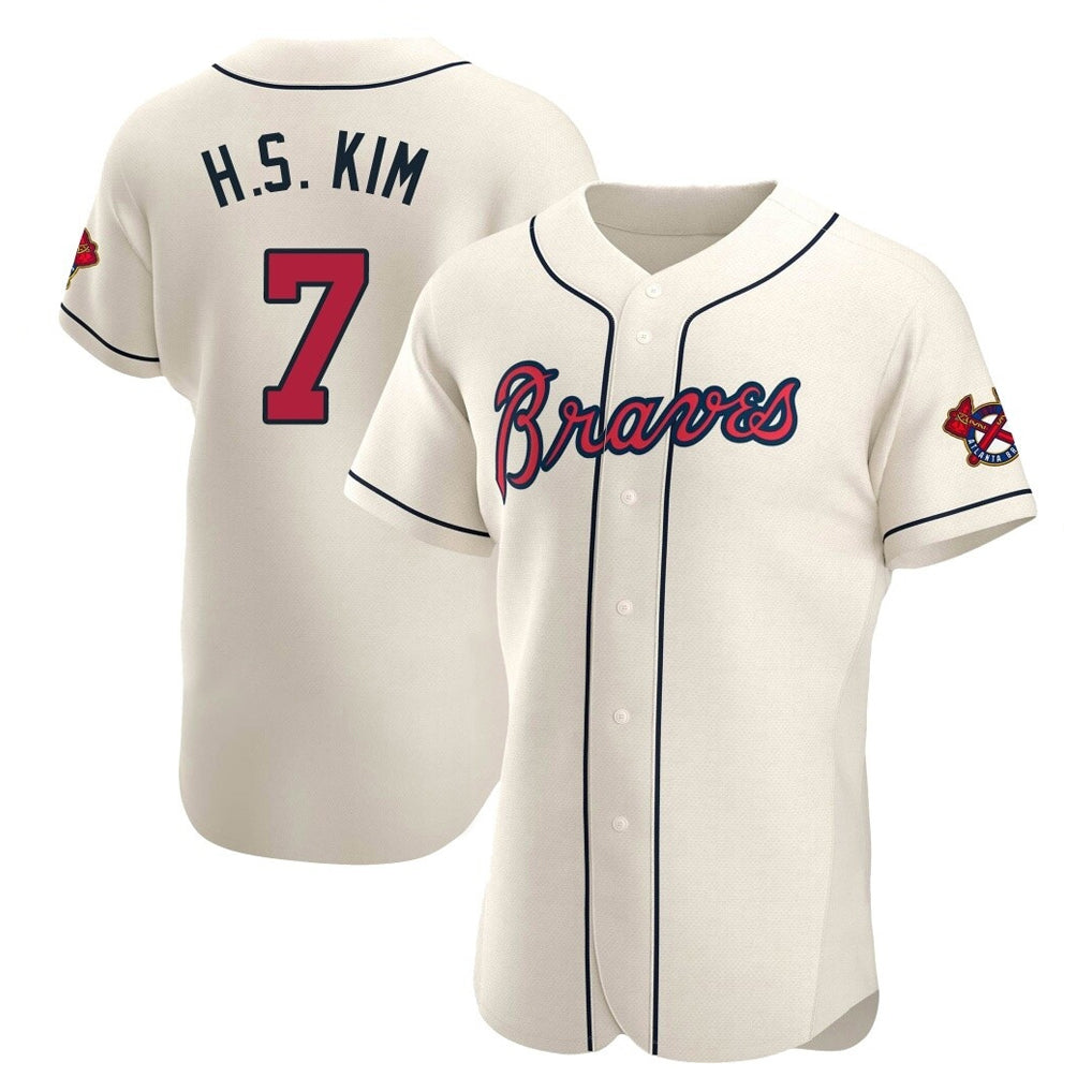Atlanta Braves #7 Ha-Seong Kim Player Cream CONTON Limited Elite Home Game Stitched Jerseys