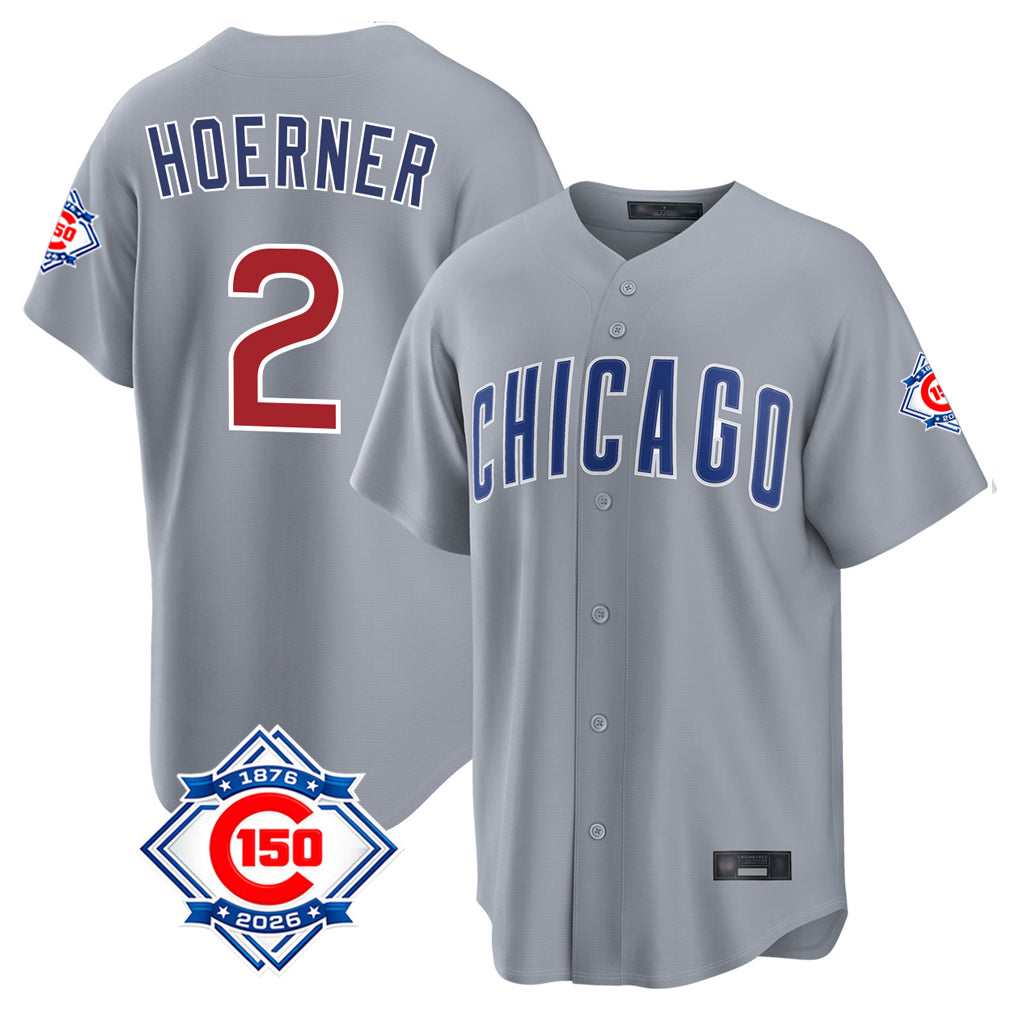 Chicago Cubs #2 Nico Hoerner Player Gray CONTON 150th Anniversary Home Game Stitched Jerseys