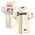 Atlanta Braves #51 Chris Sale Player Cream CONTON USA 250 Fourth Of July Limited Home Game Stitched Jerseys