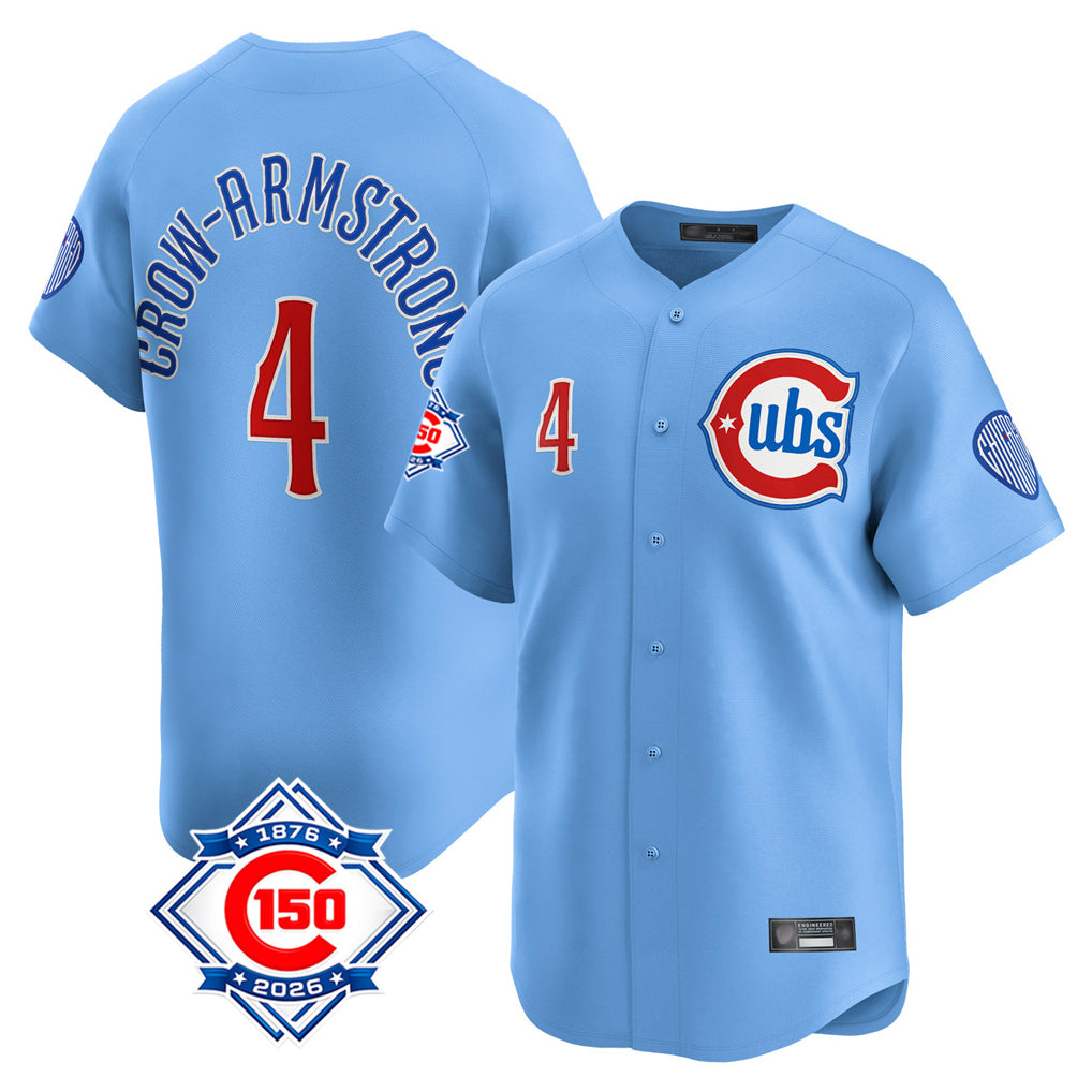 Chicago Cubs #4 Pete Crow-Armstrong Player Light Blue CONTON 150th Anniversary Limited Home Stitched Jerseys