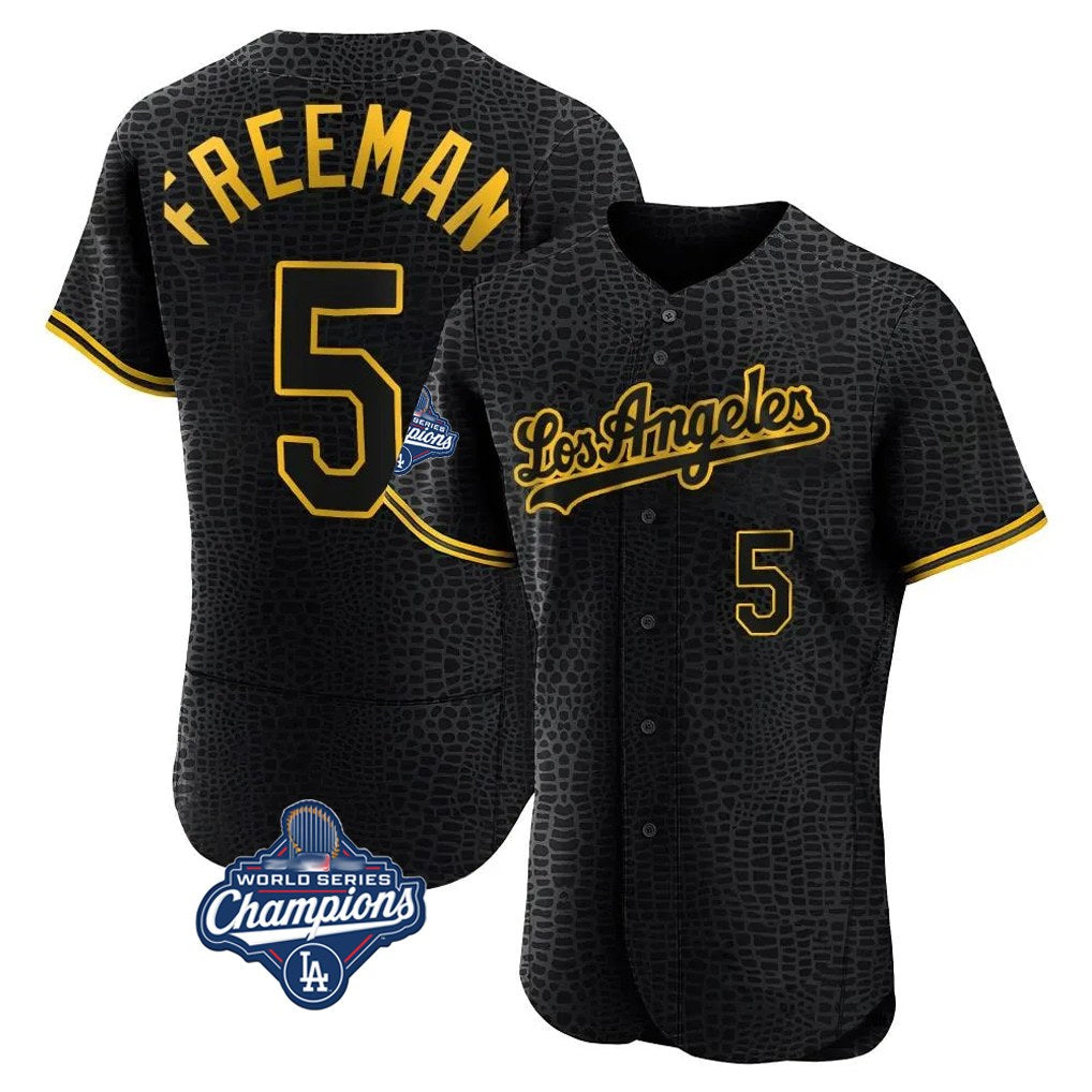 Los Angeles Dodgers #5 Freddie Freeman Player Black CONTON World Series Meet Snake Skin City Limited Elite Home Stitched Jerseys