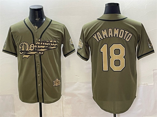 Los Angeles Dodgers #18 Yoshinobu Yamamoto Olive CONTON 2026 Armed Forces Day Stitched Jersey