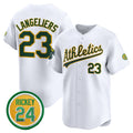 Oakland Athletics #23 Shea Langeliers White CONTON 2024 Home Limited With Rickey Henderson Patch Stitched Jersey
