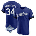 Los Angeles Dodgers #34 Fernando Valenzuela Player Royal CONTON World Series Meet City Connect Elite Home Stitched Jerseys