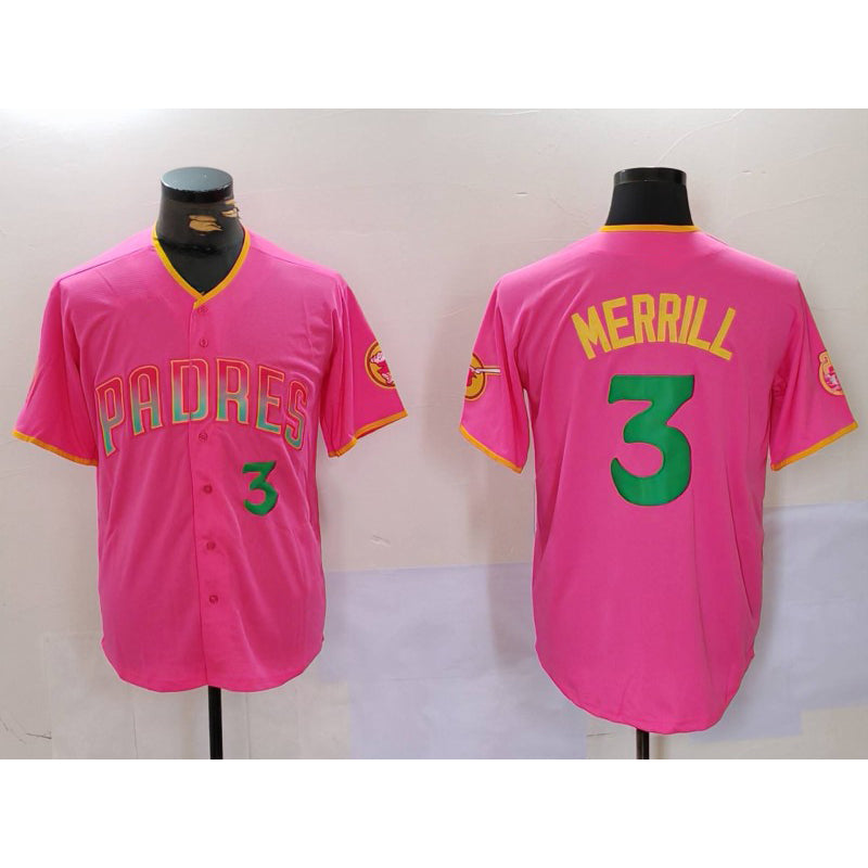 San Diego Padres #3 Jackson Merrill Pink CONTON Player Number Fashion Jersey 2