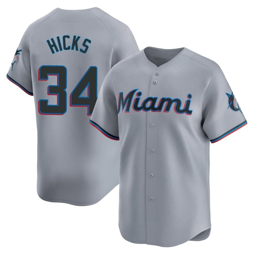 Miami Marlins #34 Liam Hicks Player Gray CONTON Home Limited Stitched Jerseys
