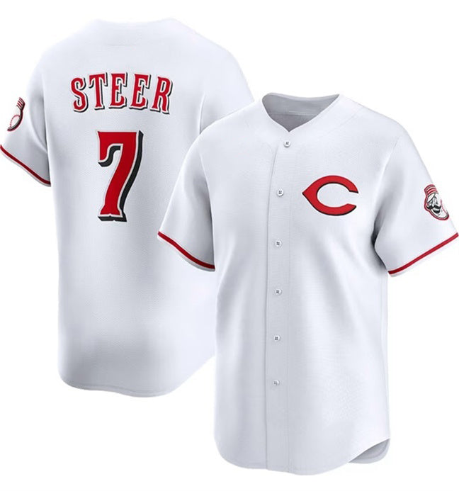 Cincinnati Reds #7 Spencer Steer White CONTON 2025 Home Limited Stitched Jersey