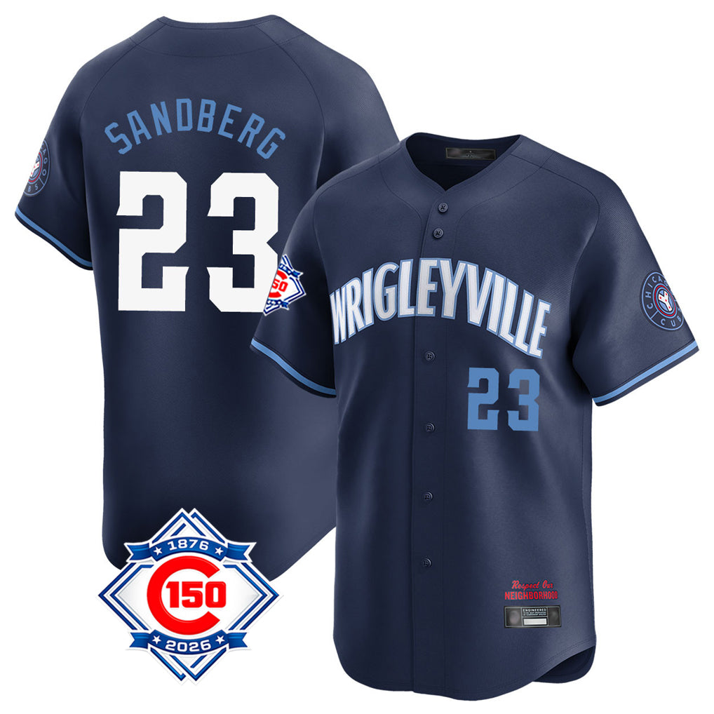 Chicago Cubs #23 Ryne Sandberg Player Navy CONTON City Connect 150th Anniversary Limited Home Stitched Jerseys