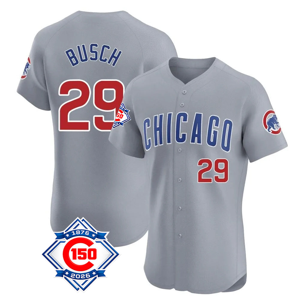 Chicago Cubs #29 Michael Busch Player Gray CONTON Road 150th Anniversary Limited Elite Home Stitched Jerseys