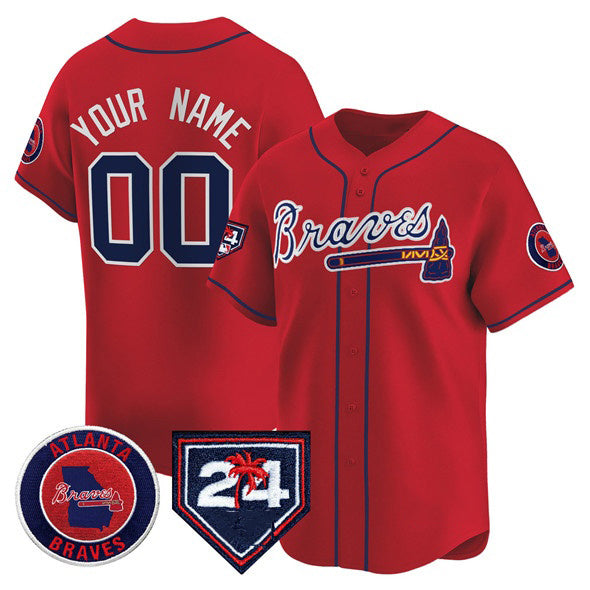 Custom Atlanta Braves Red CONTON 2024 Spring Training Patch Limited Stitched Jersey