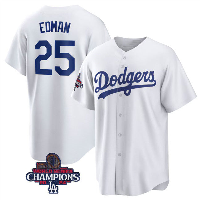 Los Angeles Dodgers #25 Tommy Edman White CONTON 2024 World Series Champions Cool Base Stitched Jersey