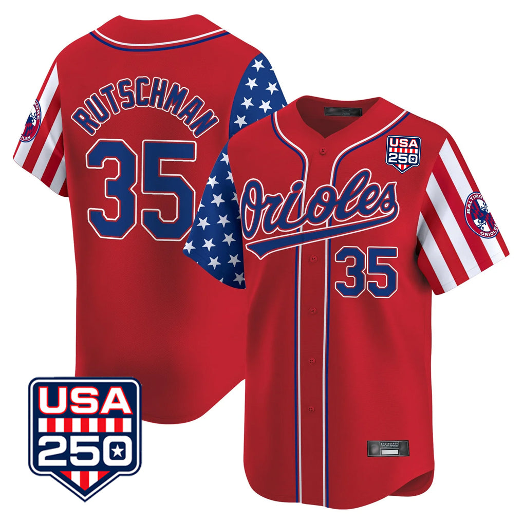 Baltimore Orioles #35 Adley Rutschman Player Red CONTON USA 250 Independence Day Vapor Premier Limited Home Game Stitched Jerseys