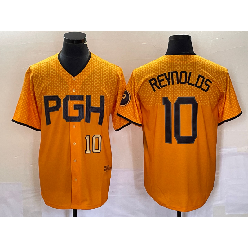 Pittsburgh Pirates #10 Bryan Reynolds Number Gold CONTON 2023 City Connect Stitched Jersey