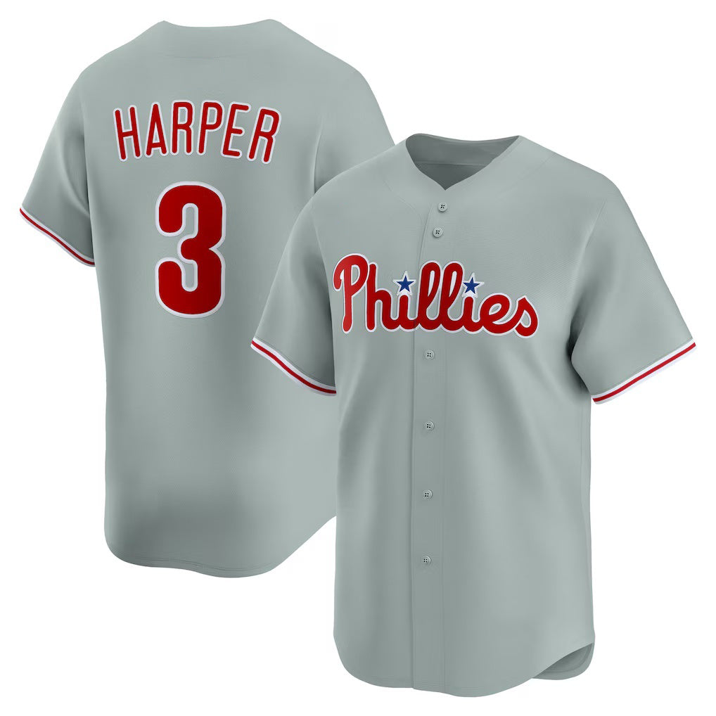 Philadelphia Phillies #3 Bryce Harper Gray CONTON Road Limited Player Jersey