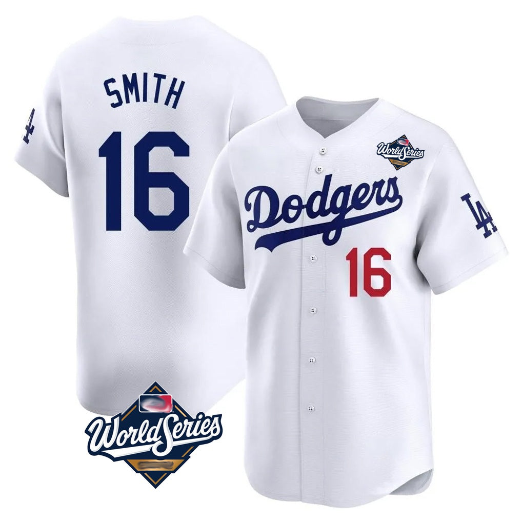 Los Angeles Dodgers #16 Will Smith Player White CONTON World Series Limited Home Stitched Jerseys