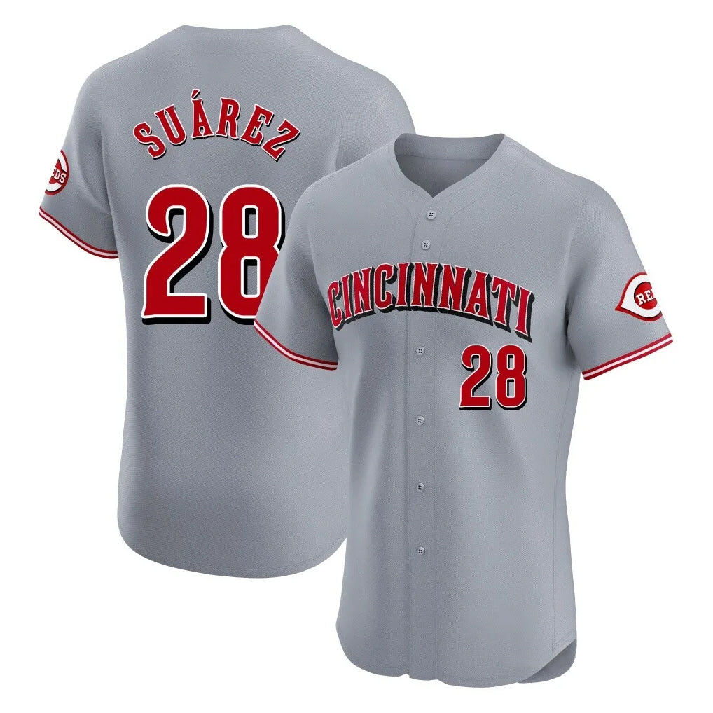 Cincinnati Reds #28 Eugenio Su¨¢rez Player Gray CONTON Limited Elite Home Stitched Jerseys