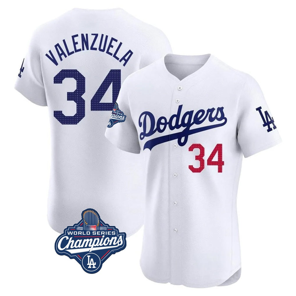 Los Angeles Dodgers #34 Fernando Valenzuela Player White CONTON World Series Meet Limited Elite Home Stitched Jerseys