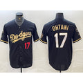 Los Angeles Dodgers #17 Shohei Ohtani Number Black Gold CONTON Stitched Cool Base Jersey 3