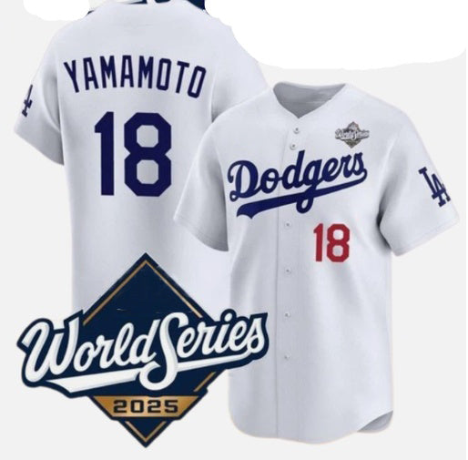 Los Angeles Dodgers #18 Yoshinobu Yamamoto White CONTON 2025 World Series Home Limited Stitched Jersey
