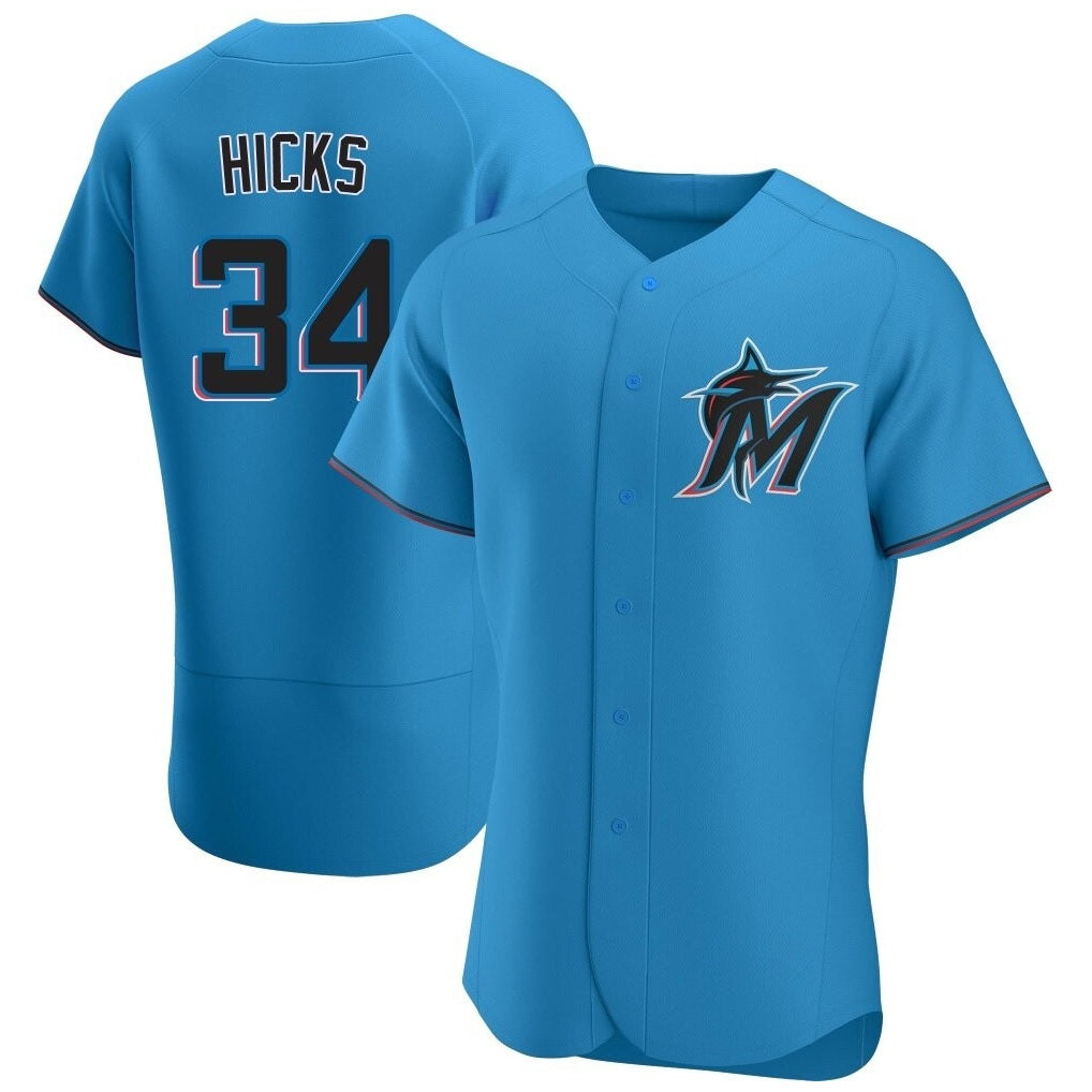 Miami Marlins #34 Liam Hicks Player Blue CONTON Home Limited Elite Stitched Jerseys