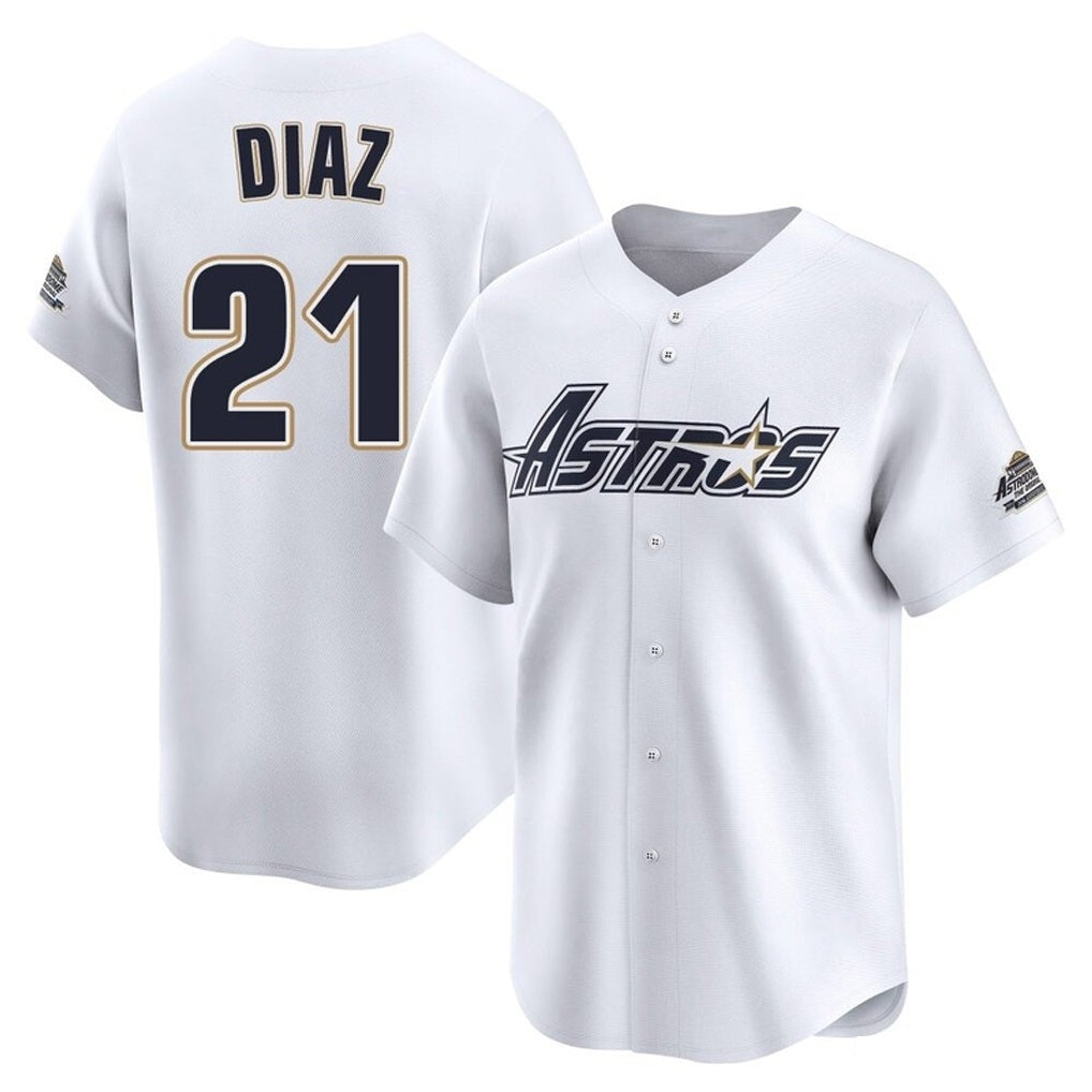 Houston Astros #21 Yainer Diaz Player White CONTON Throwback Cooperstown Collection Limited Stitched Jerseys